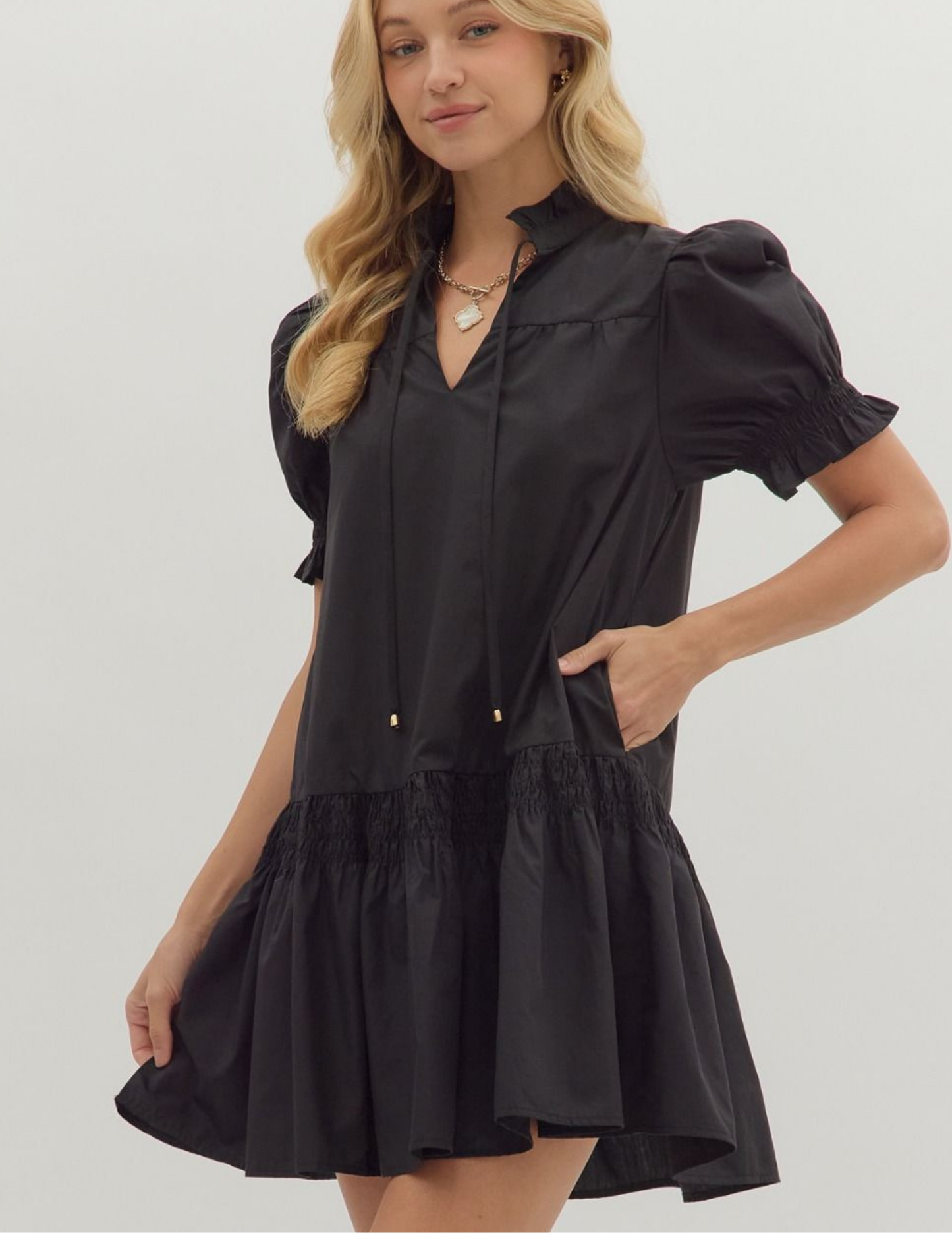 Erin VNeck Mini Dress- Black - Tres Chic Boutique