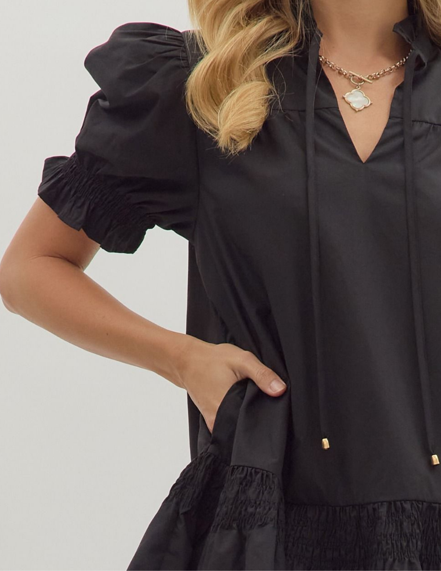 Erin VNeck Mini Dress- Black - Tres Chic Boutique
