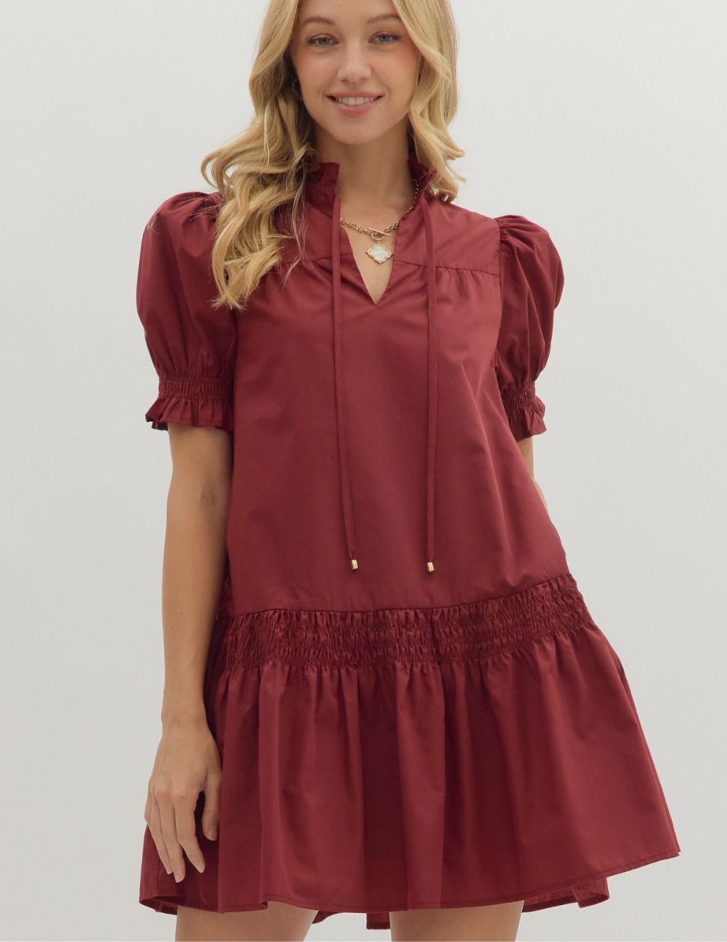 Erin VNeck Mini Dress- Burgundy - Tres Chic Boutique