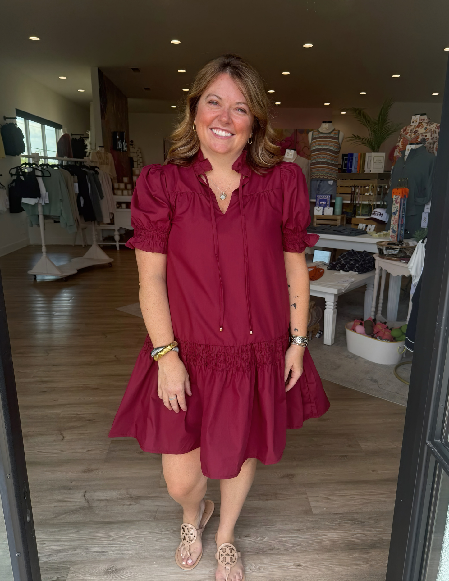 Erin VNeck Mini Dress- Burgundy