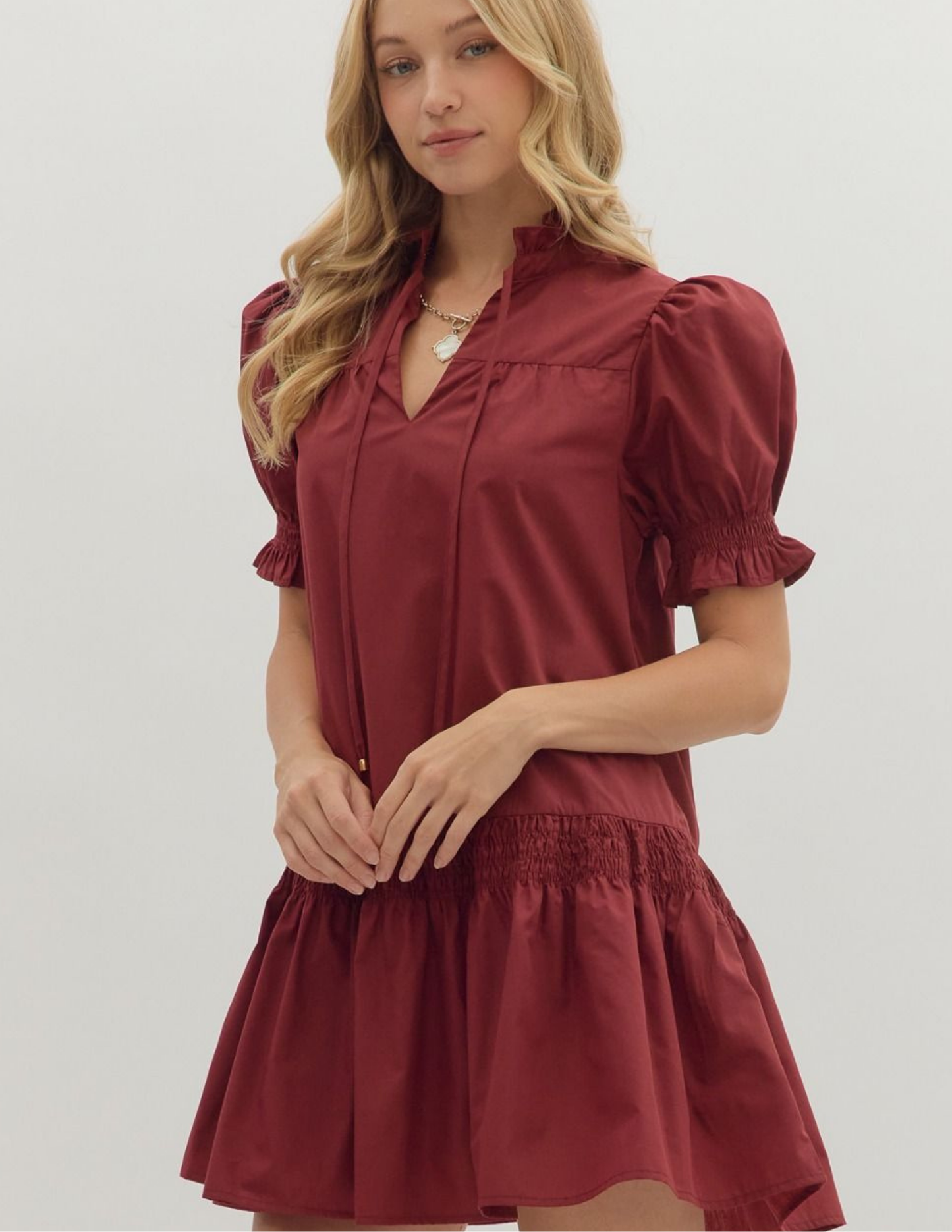 Erin VNeck Mini Dress- Burgundy - Tres Chic Boutique