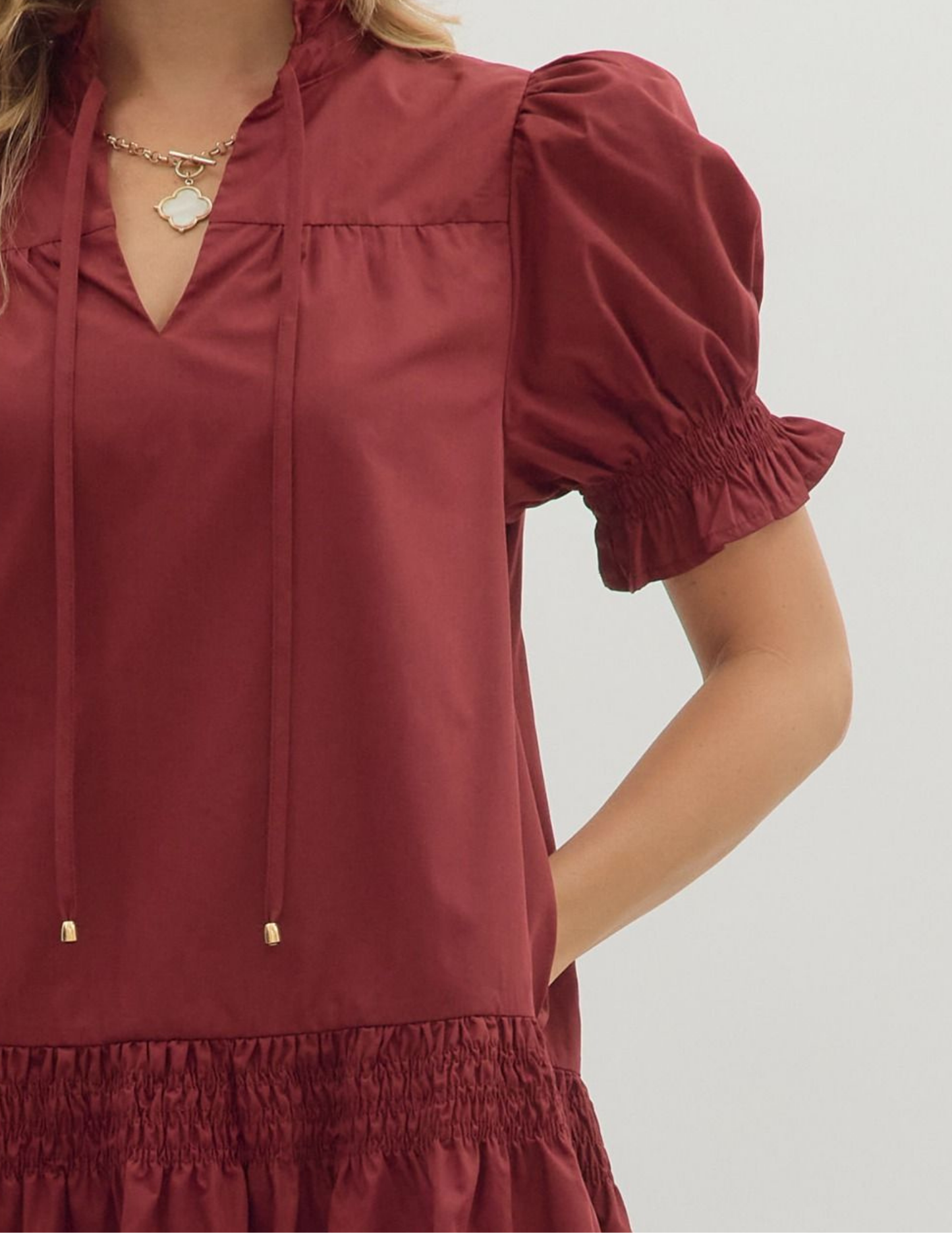 Erin VNeck Mini Dress- Burgundy - Tres Chic Boutique