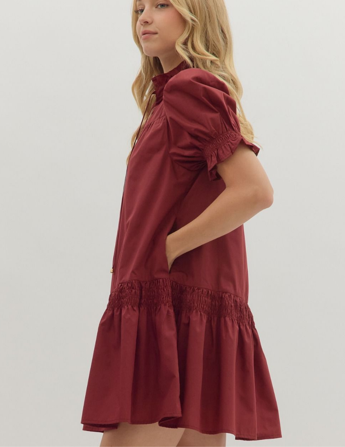 Erin VNeck Mini Dress- Burgundy - Tres Chic Boutique