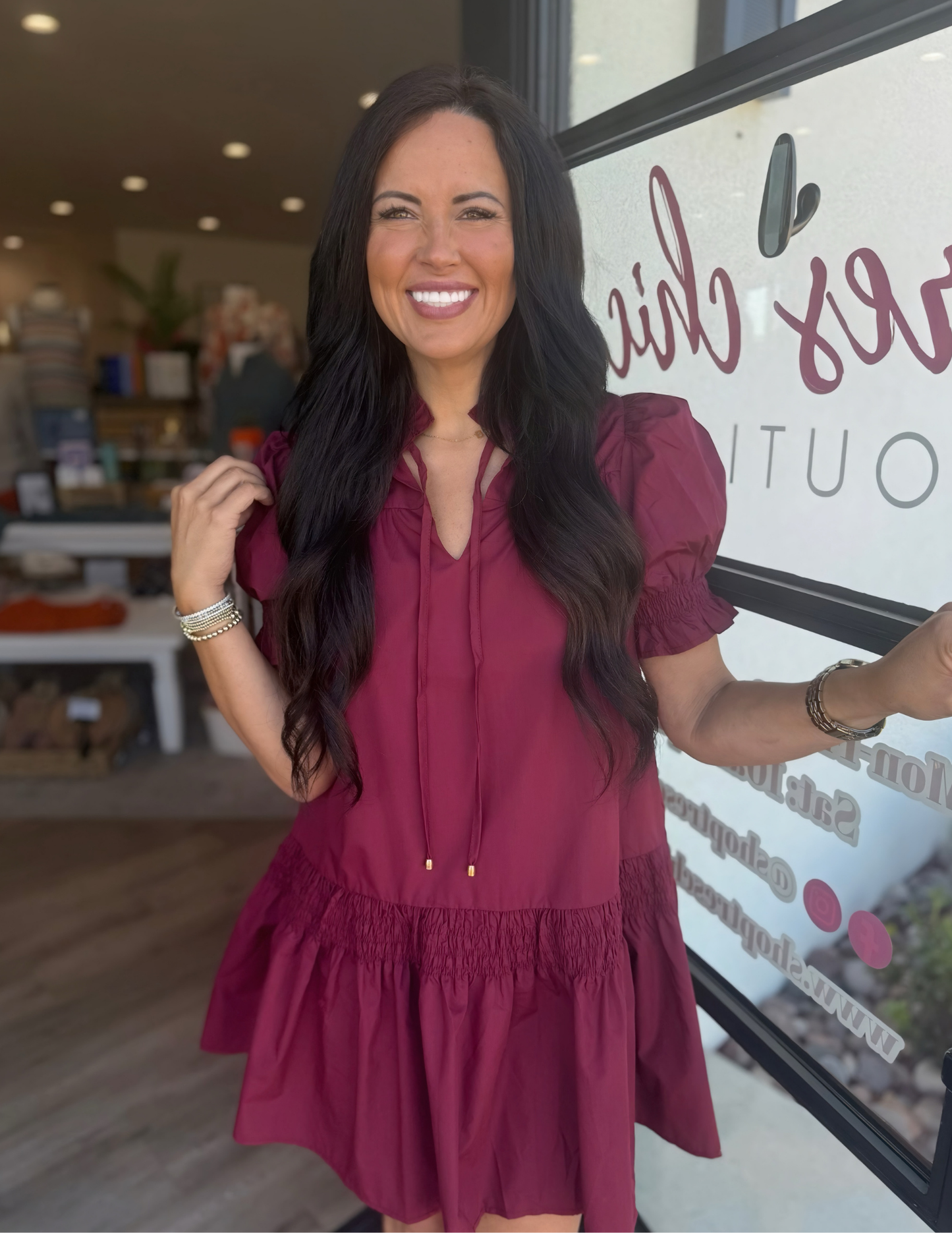 Erin VNeck Mini Dress- Burgundy