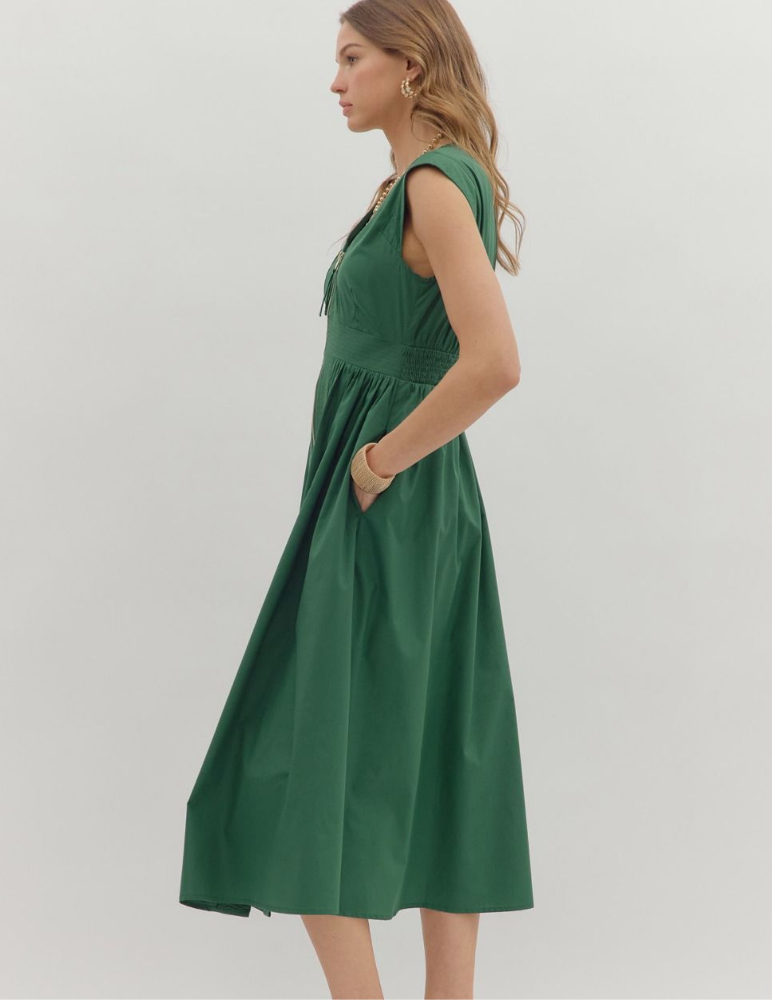 Fall Front Zip Midi Dress- Hunter Green - Tres Chic Boutique