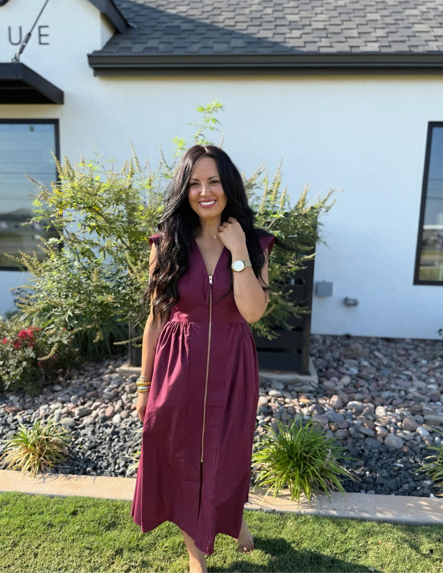 Fall Front Zip Midi Dress- Wine - Tres Chic Boutique