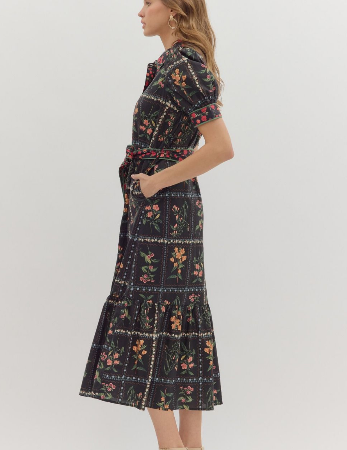 Fall In Love Floral Midi Dress- Black - Tres Chic Boutique