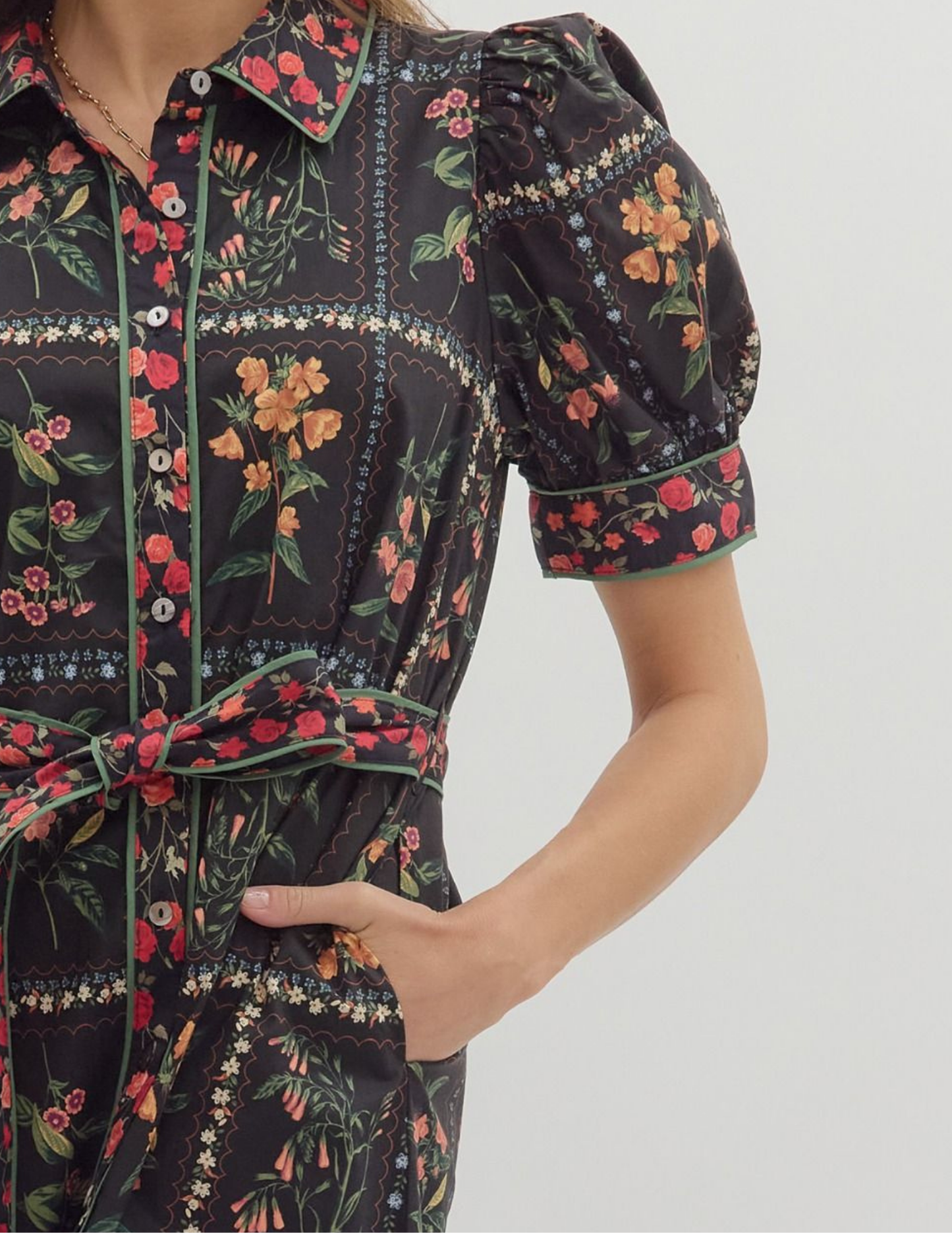 Fall In Love Floral Midi Dress- Black - Tres Chic Boutique