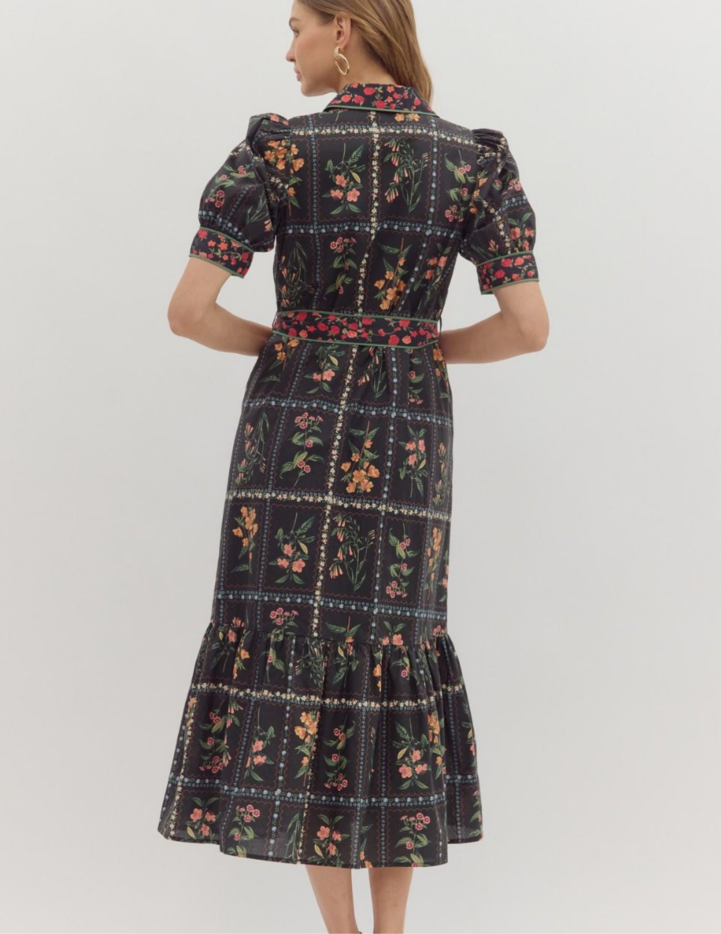 Fall In Love Floral Midi Dress- Black - Tres Chic Boutique