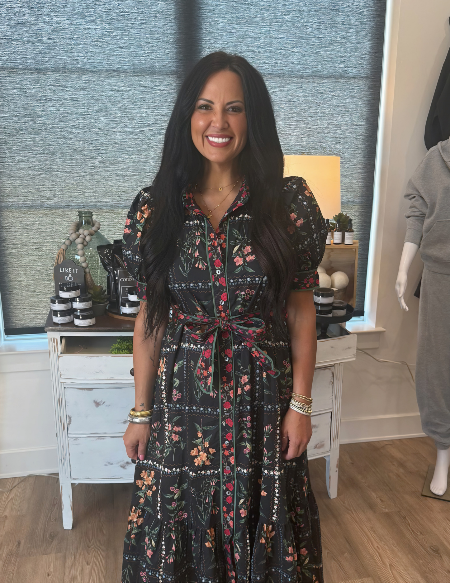 Fall In Love Floral Midi Dress- Black - Tres Chic Boutique