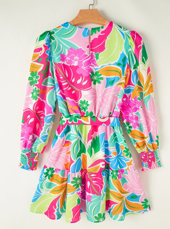 Floral Bubble Sleeve Mini Dress