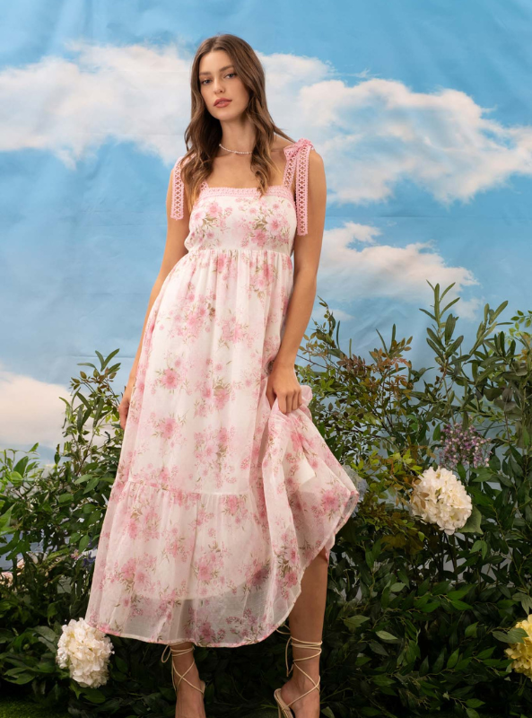 Floral Crochet Lace Strap Maxi Dress - Tres Chic Boutique
