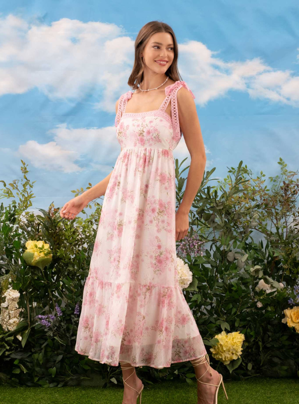 Floral Crochet Lace Strap Maxi Dress - Tres Chic Boutique