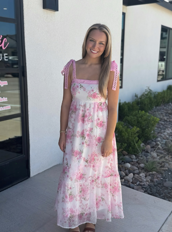 Floral Crochet Lace Strap Maxi Dress