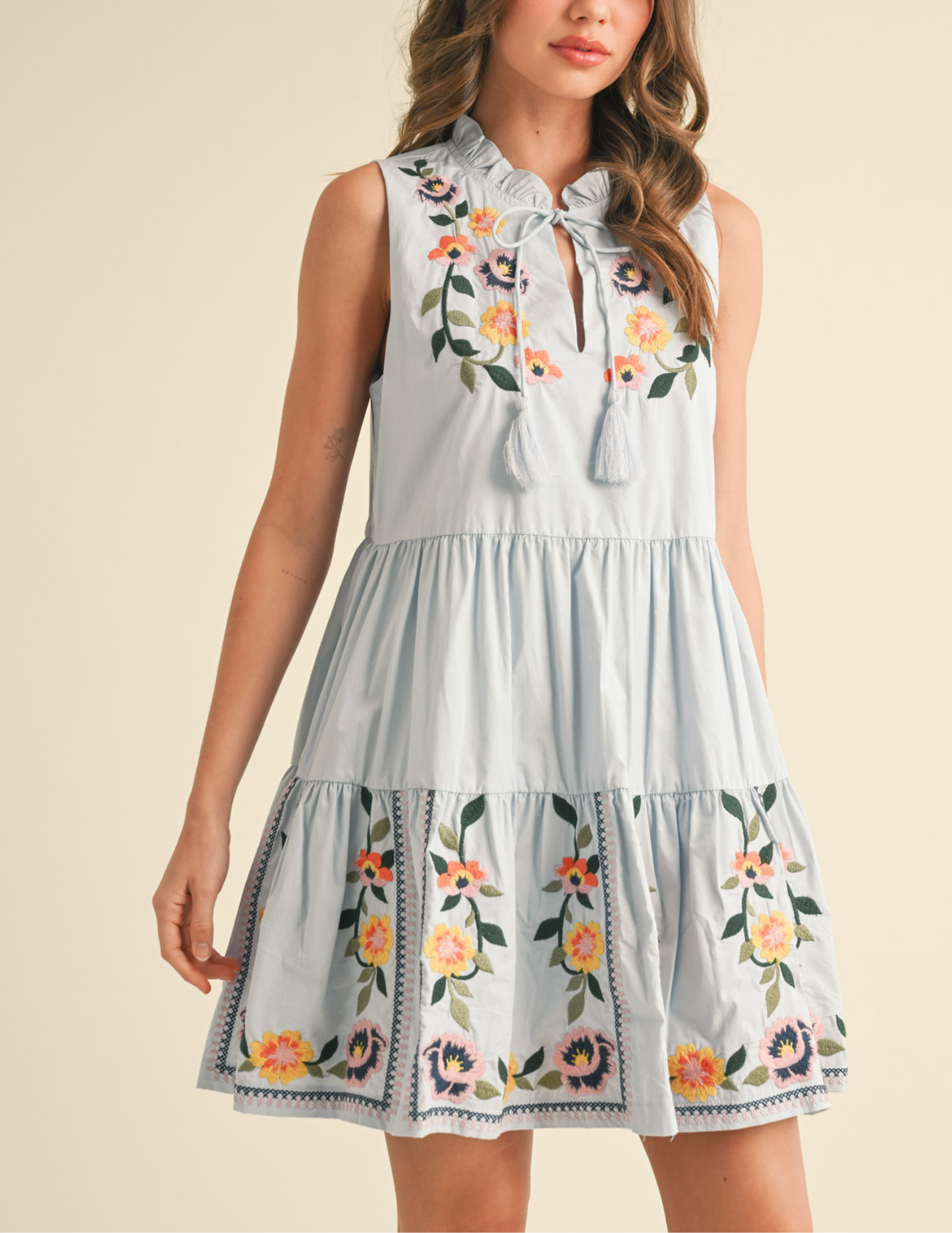 Floral Embroidery Tiered Mini Dress - Tres Chic Boutique