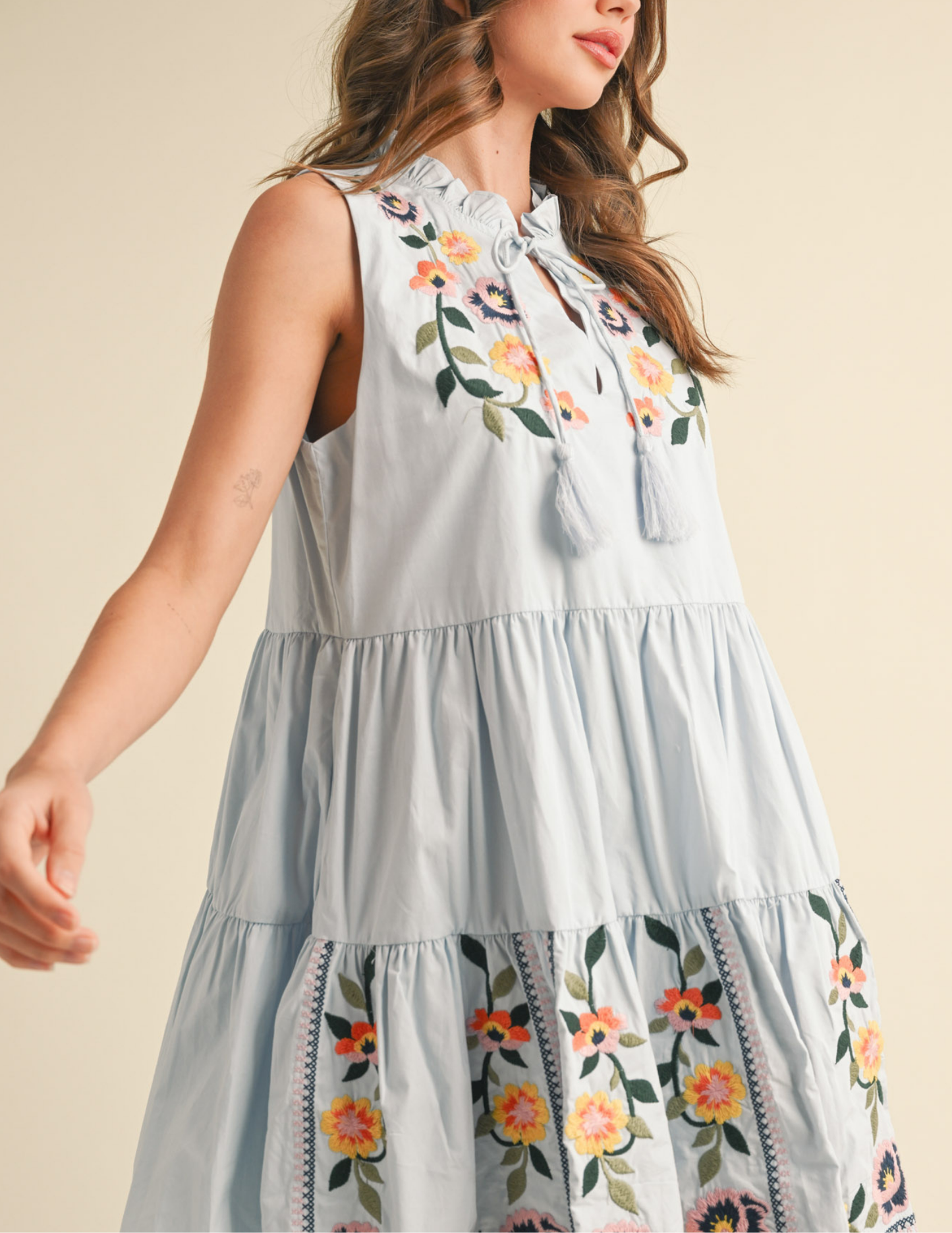 Floral Embroidery Tiered Mini Dress - Tres Chic Boutique