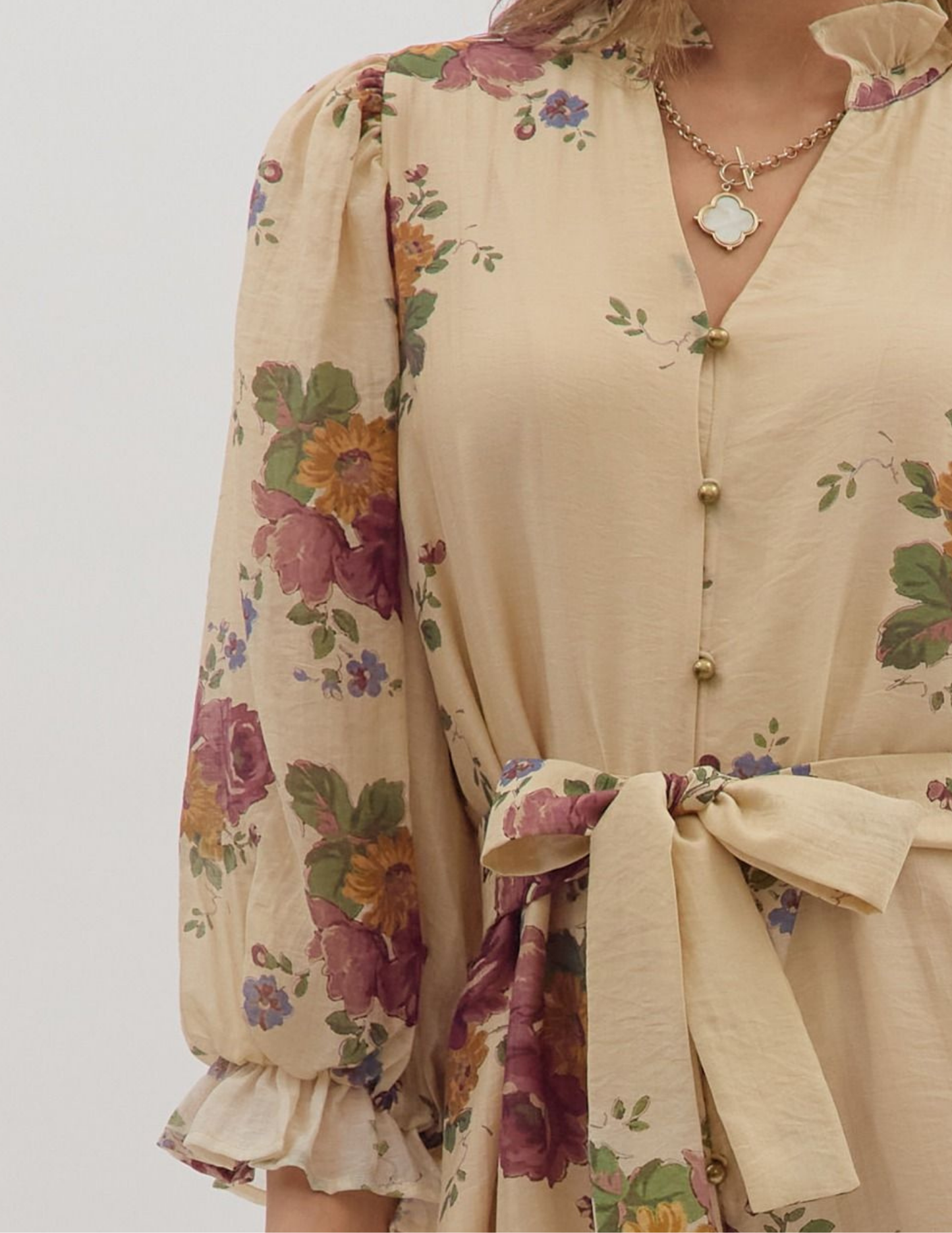 Floral Mini Dress- Ecru