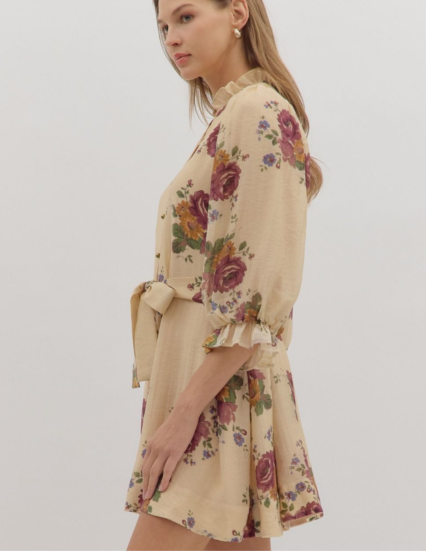 Floral Mini Dress- Ecru