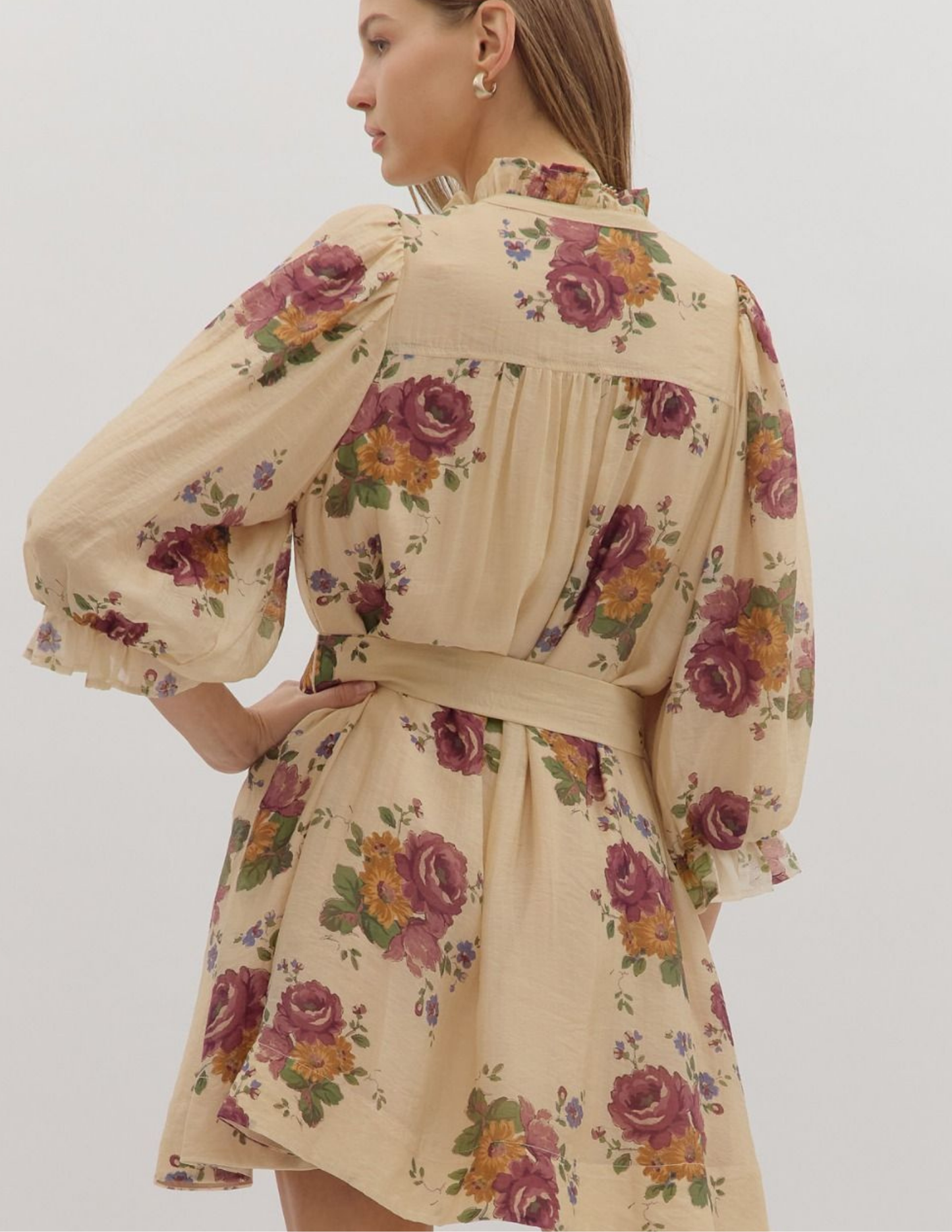 Floral Mini Dress- Ecru