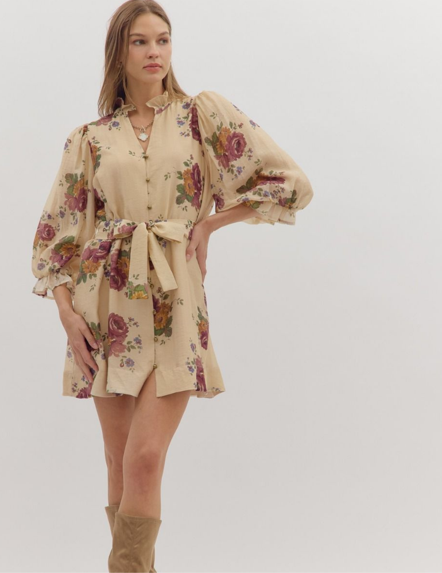 Floral Mini Dress- Ecru