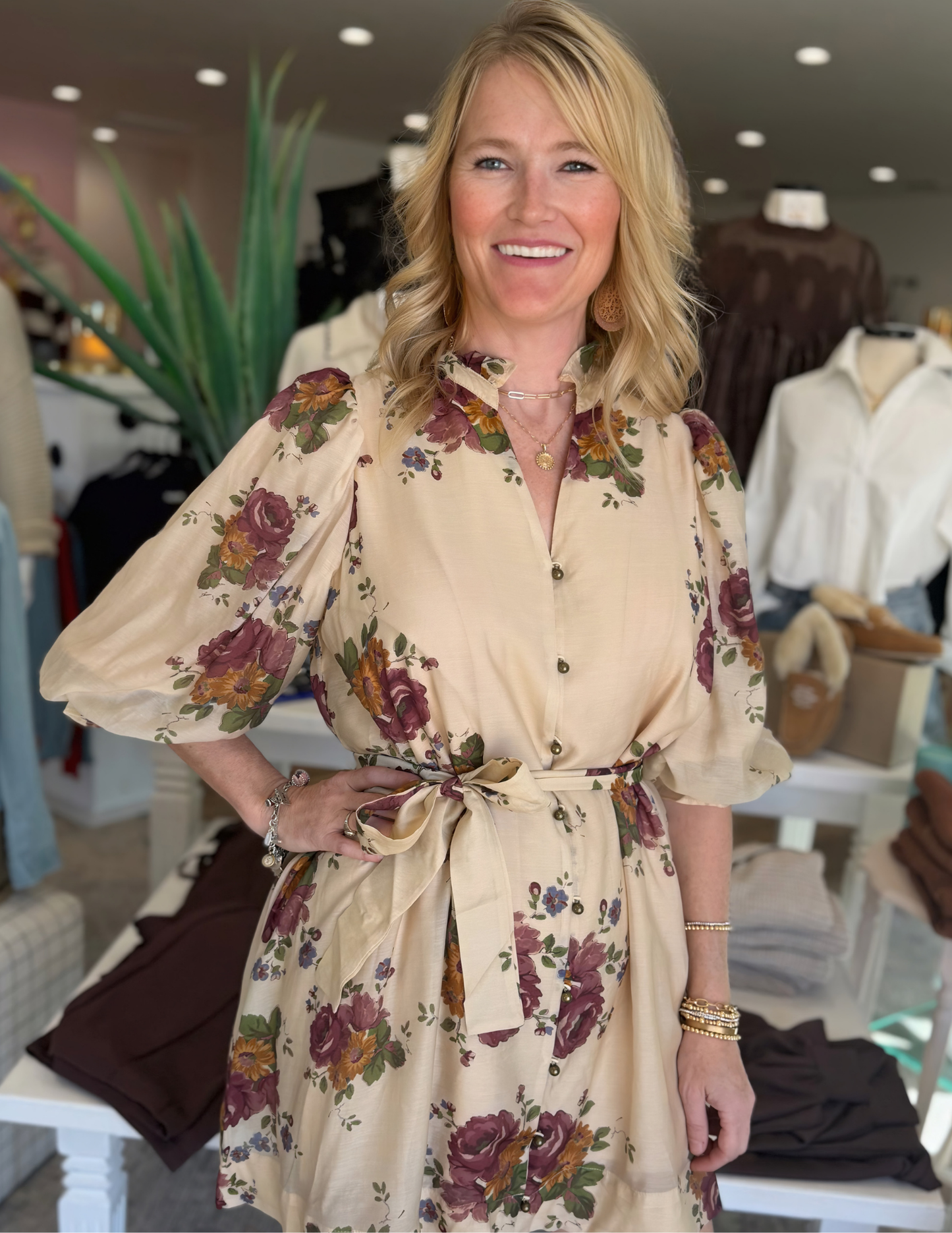 Floral Mini Dress- Ecru