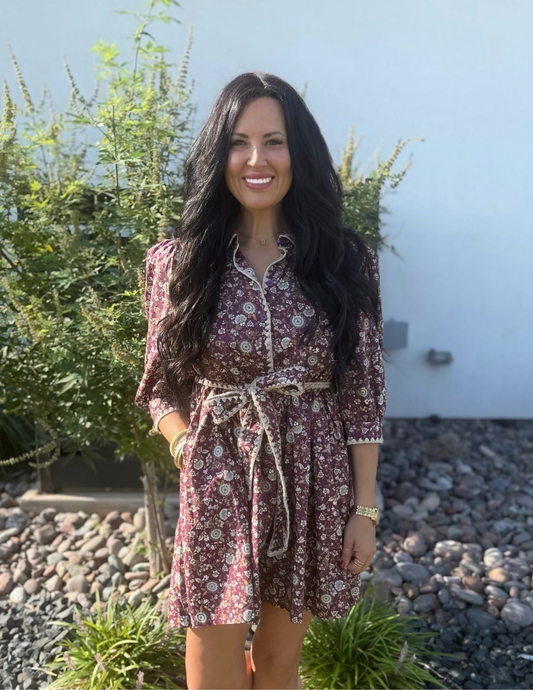 Floral Mini Dress- Plum - Tres Chic Boutique