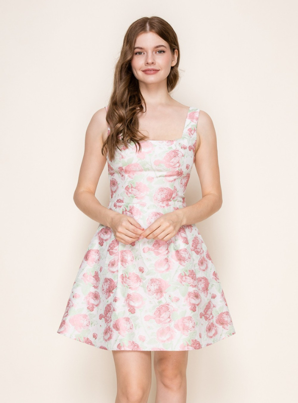 Floral Print Square Neck Mini Dress - Tres Chic Boutique