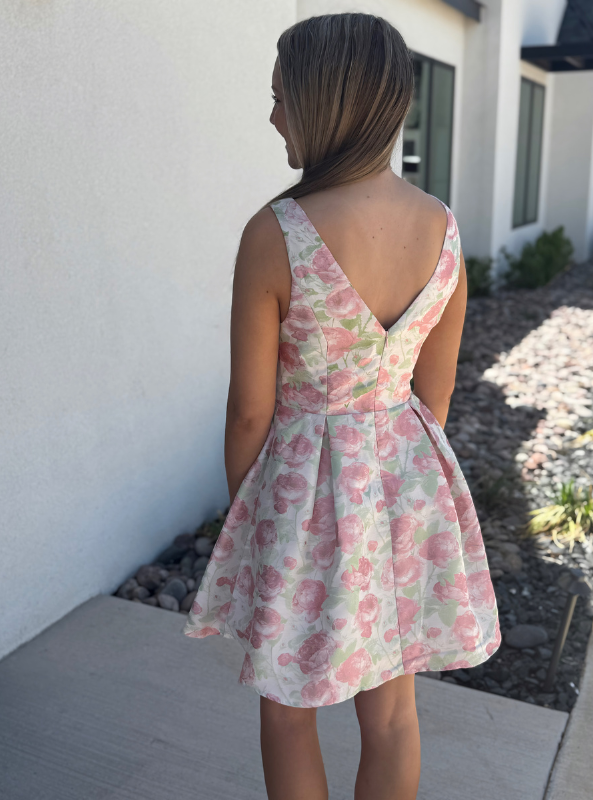 Floral Print Square Neck Mini Dress