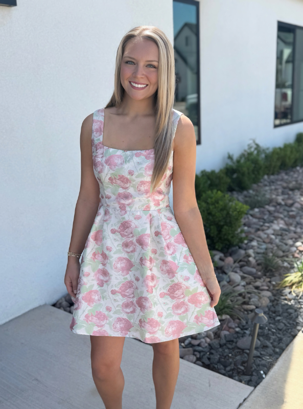 Floral Print Square Neck Mini Dress
