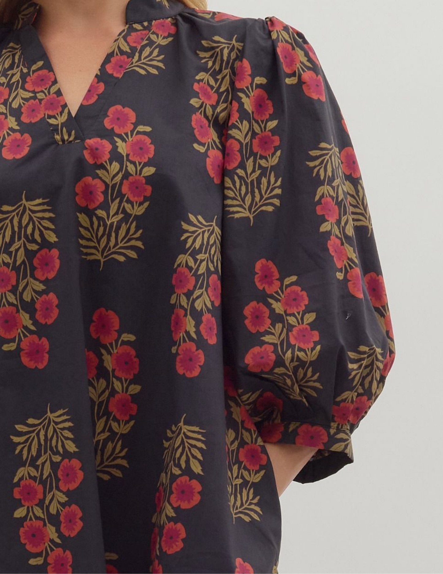 Flourish With Love Floral VNeck Dress- Black - Tres Chic Boutique