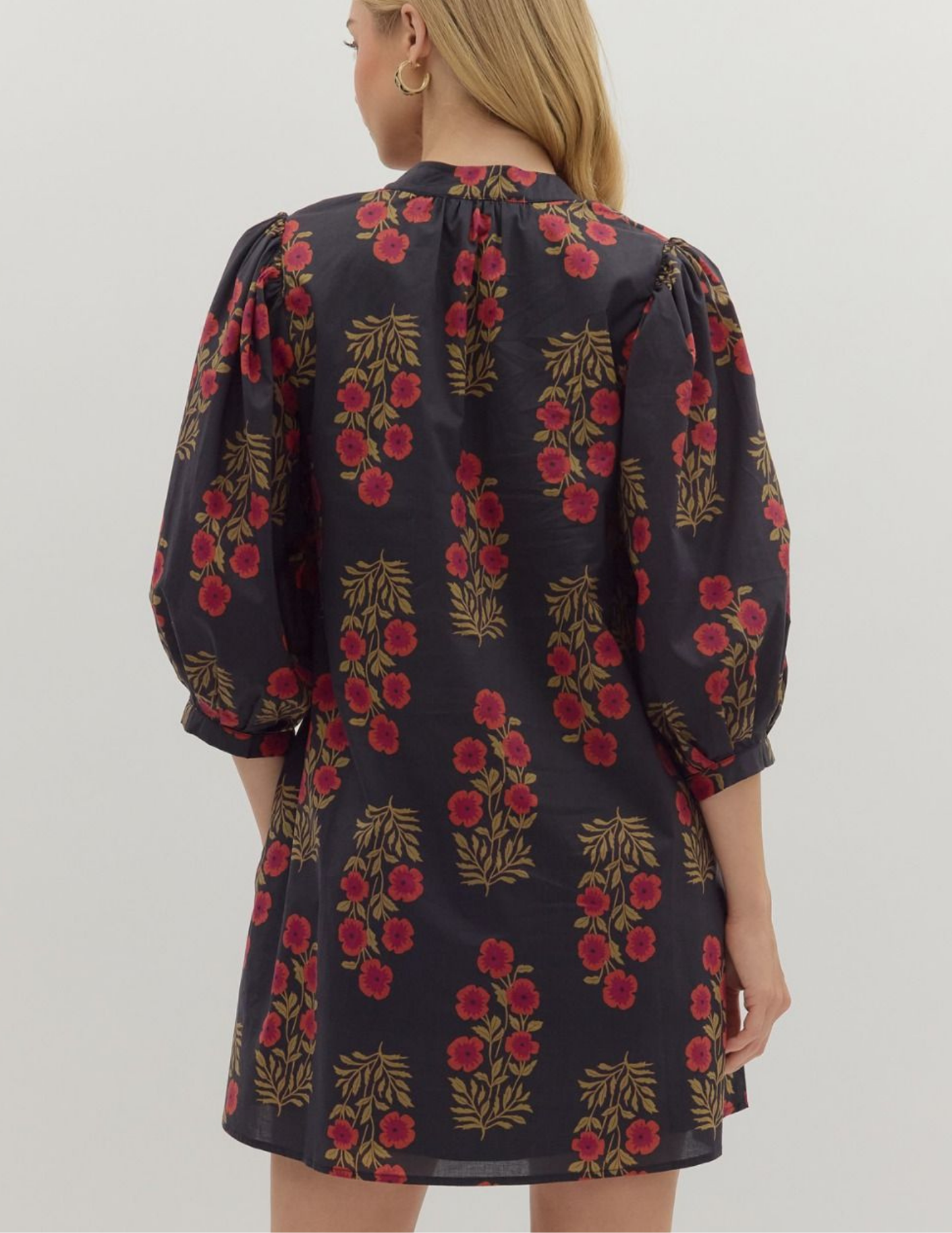Flourish With Love Floral VNeck Dress- Black - Tres Chic Boutique