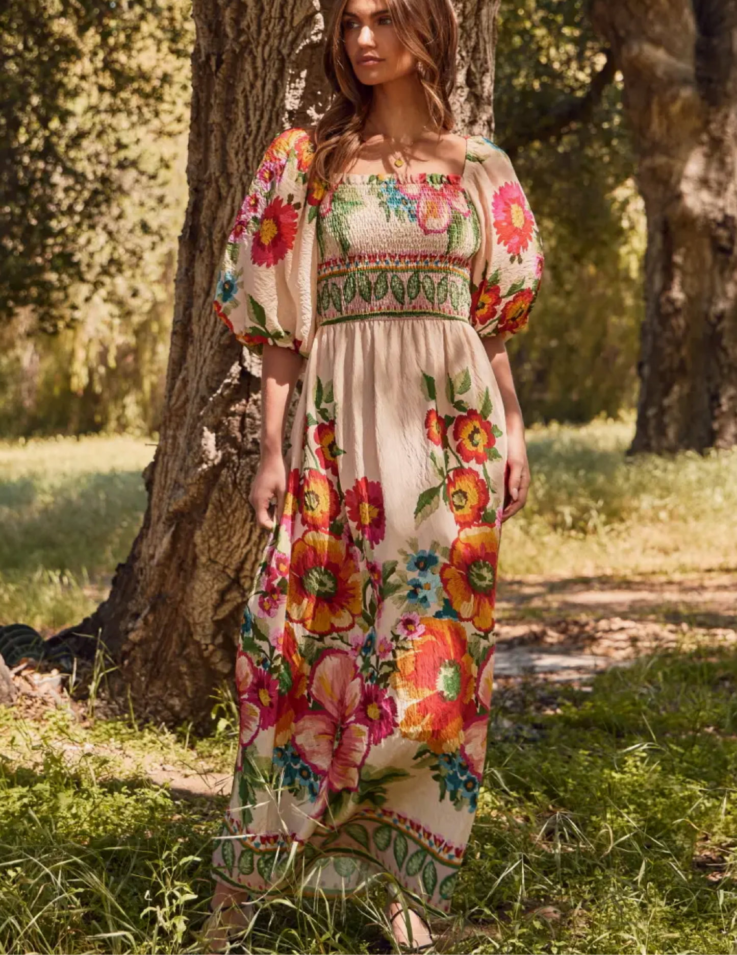 Giant Floral Border Printed Maxi Dress