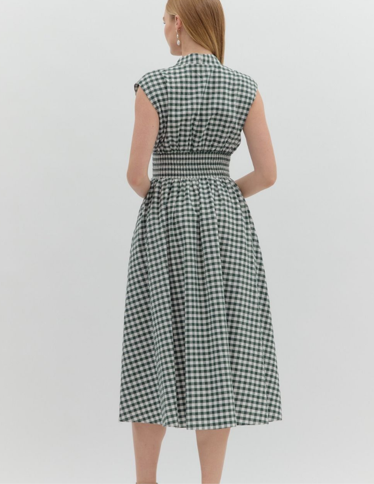 Gingham VNeck Midi Dress- Forest - Tres Chic Boutique