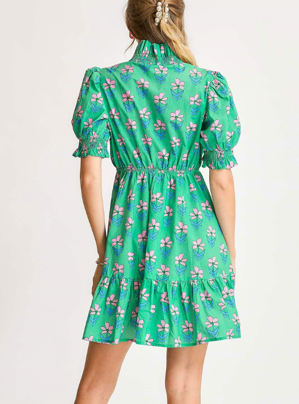 Green Ruffle Neck Mini Dress