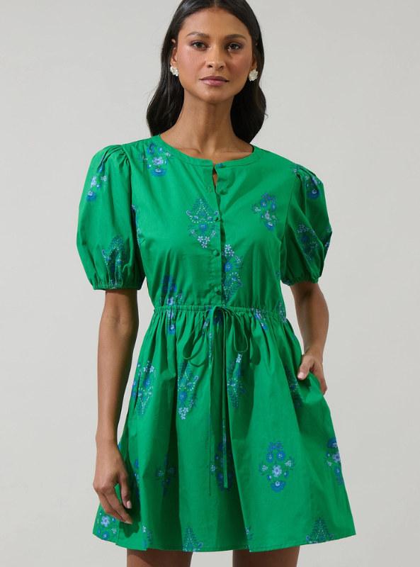 Halina Floral Alba Puff Sleeve Mini Dress