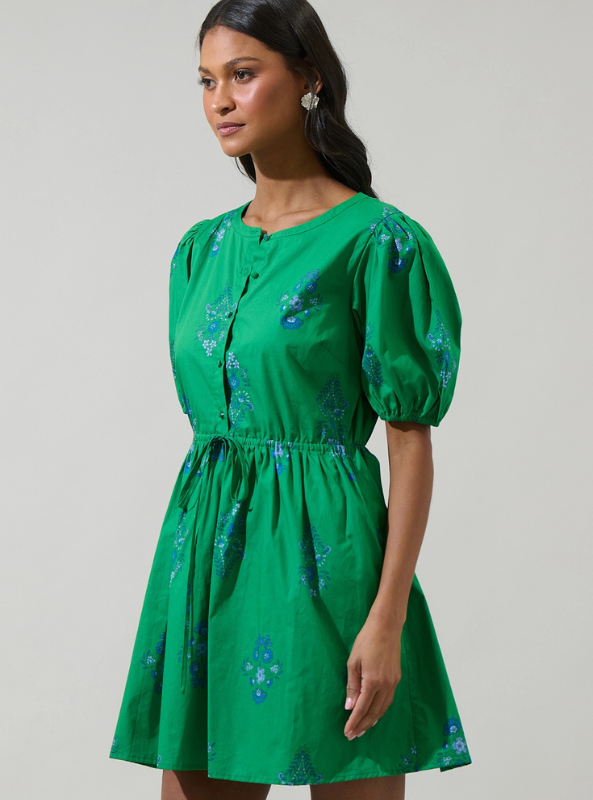 Halina Floral Alba Puff Sleeve Mini Dress