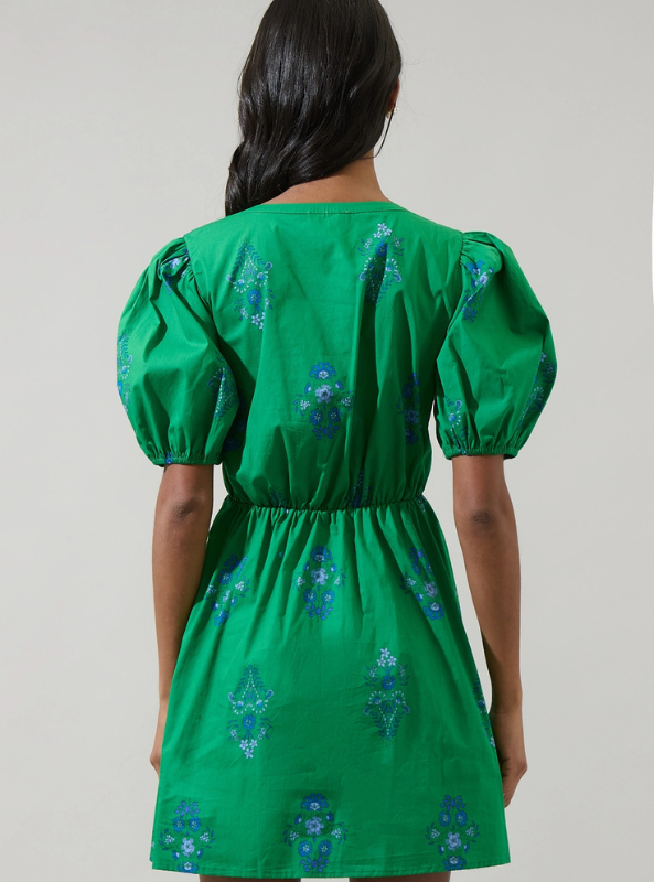 Halina Floral Alba Puff Sleeve Mini Dress