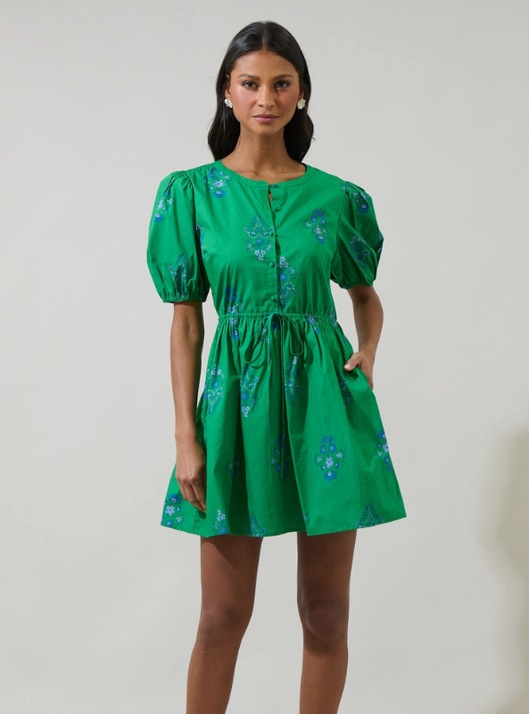 Halina Floral Alba Puff Sleeve Mini Dress