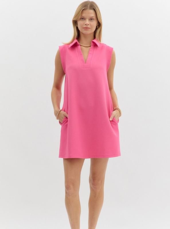 Hot Pink V-Neck Mini Dress - Tres Chic Boutique