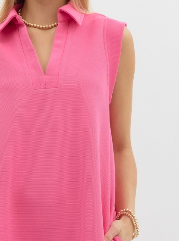 Hot Pink V-Neck Mini Dress - Tres Chic Boutique