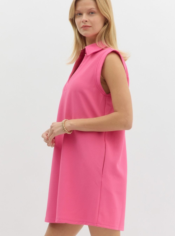 Hot Pink V-Neck Mini Dress - Tres Chic Boutique