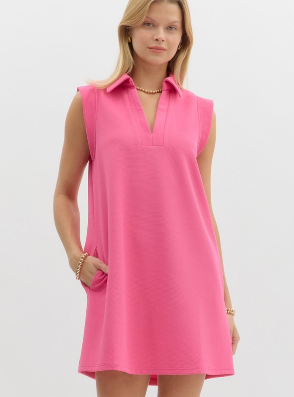 Hot Pink V-Neck Mini Dress - Tres Chic Boutique