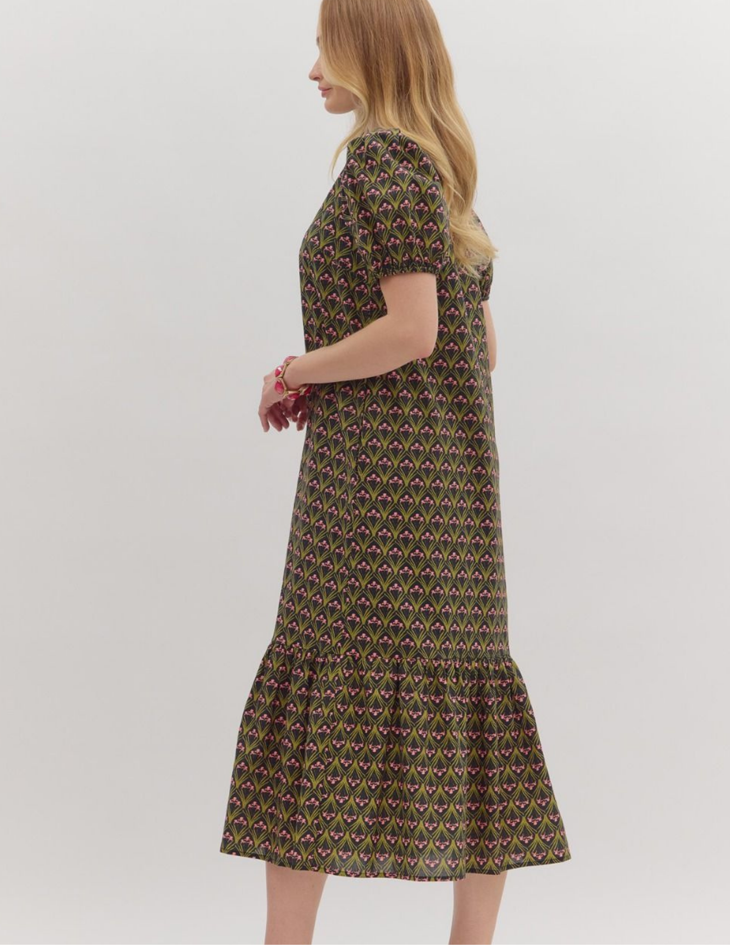 Iris Print Midi Dress- Black - Tres Chic Boutique