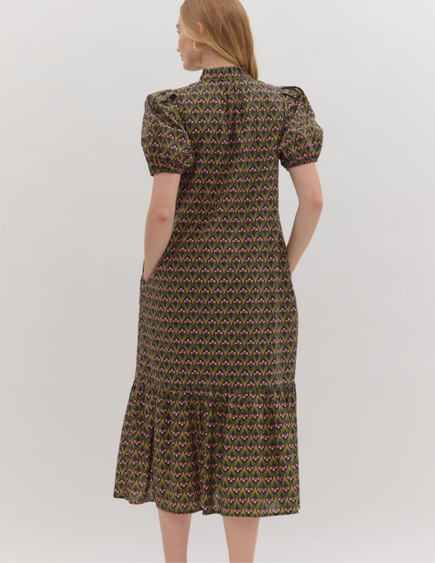 Iris Print Midi Dress- Black - Tres Chic Boutique