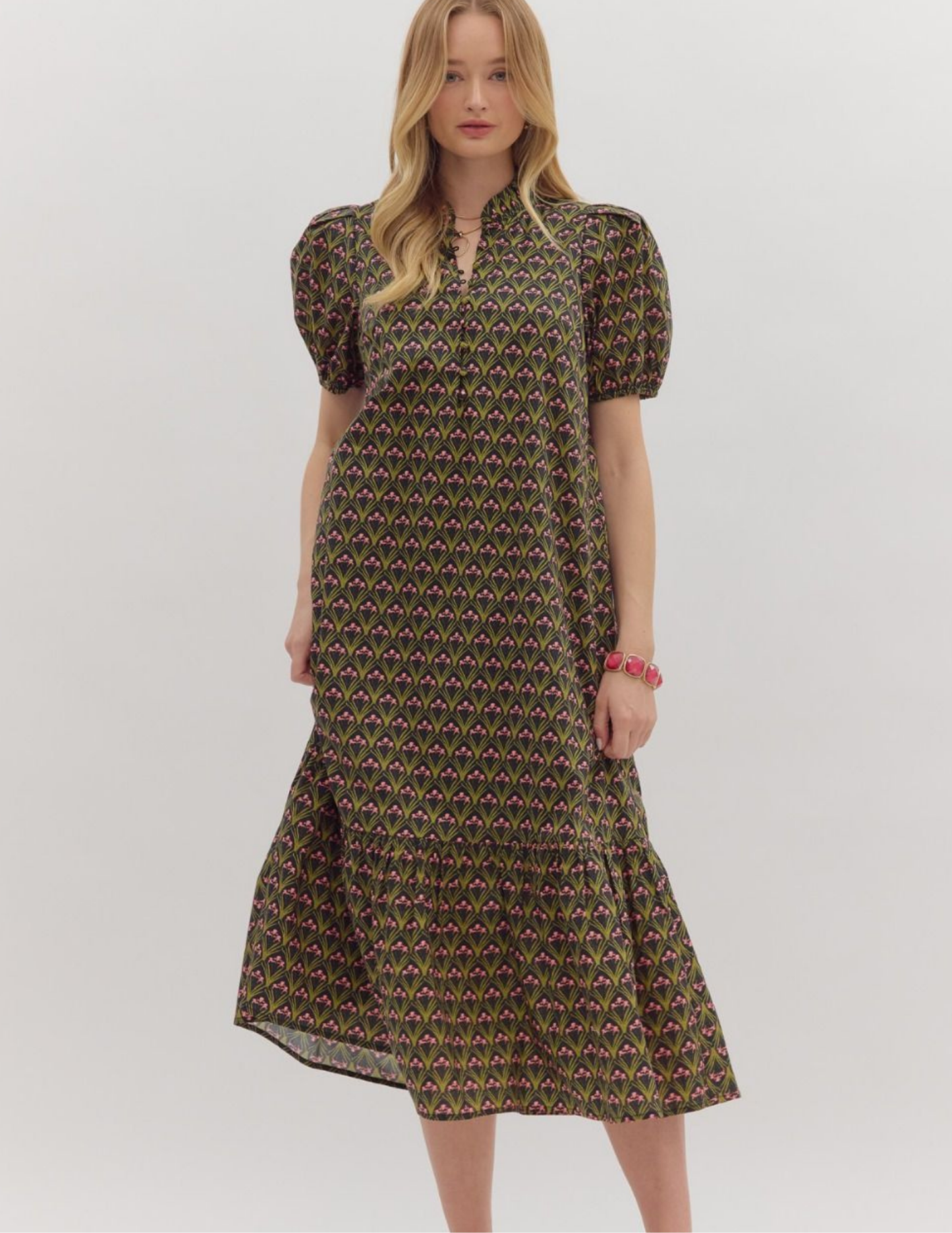 Iris Print Midi Dress- Black - Tres Chic Boutique