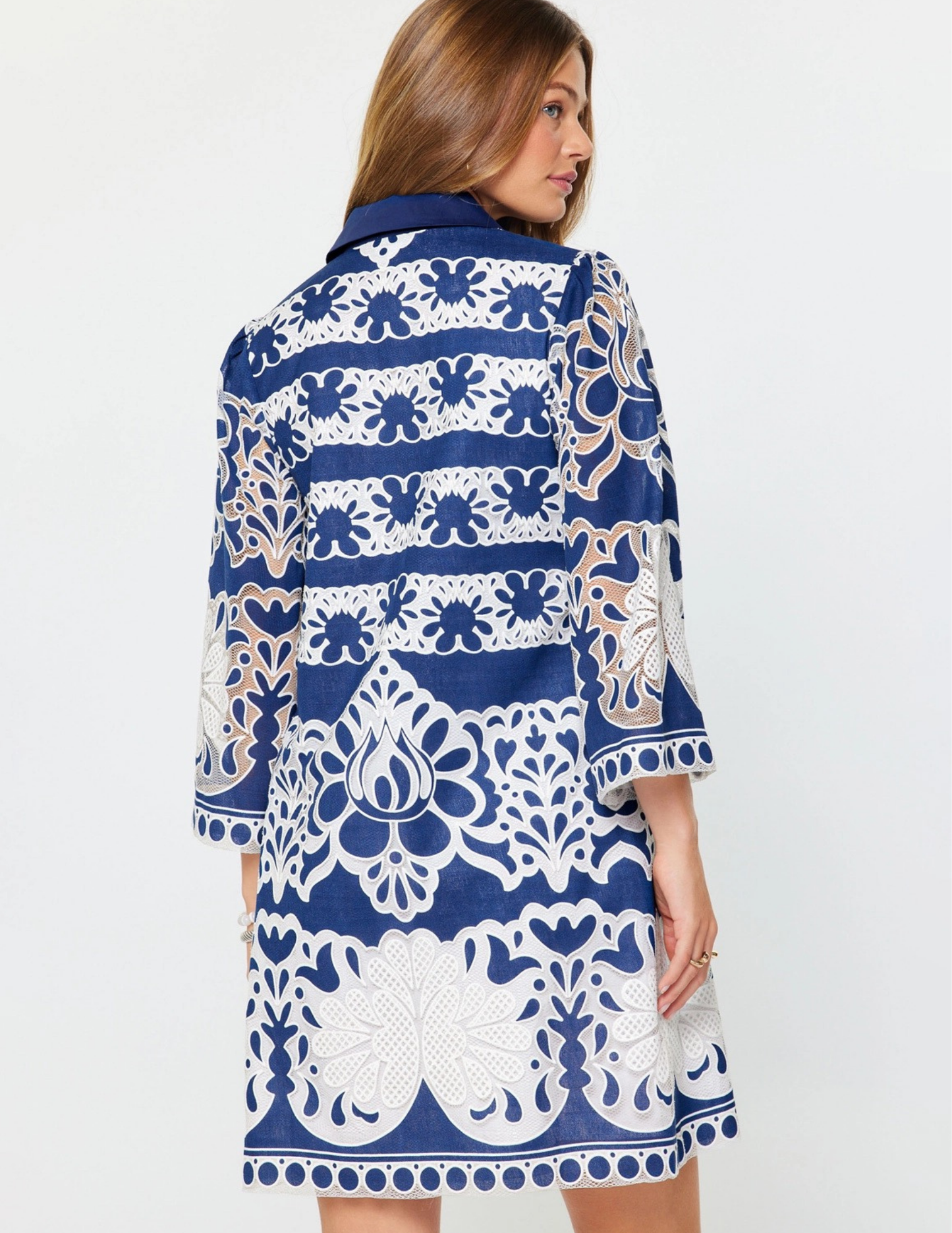 Lace Embroidered Mini Dress- Deep Cobalt
