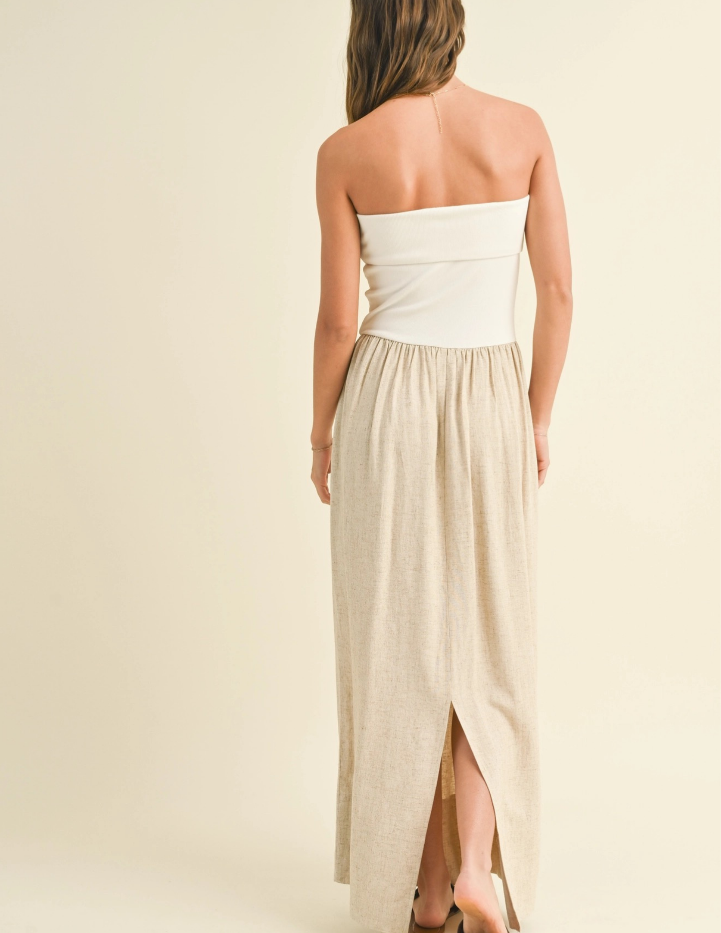 Ribbed Knitted and Linen Combo Dress