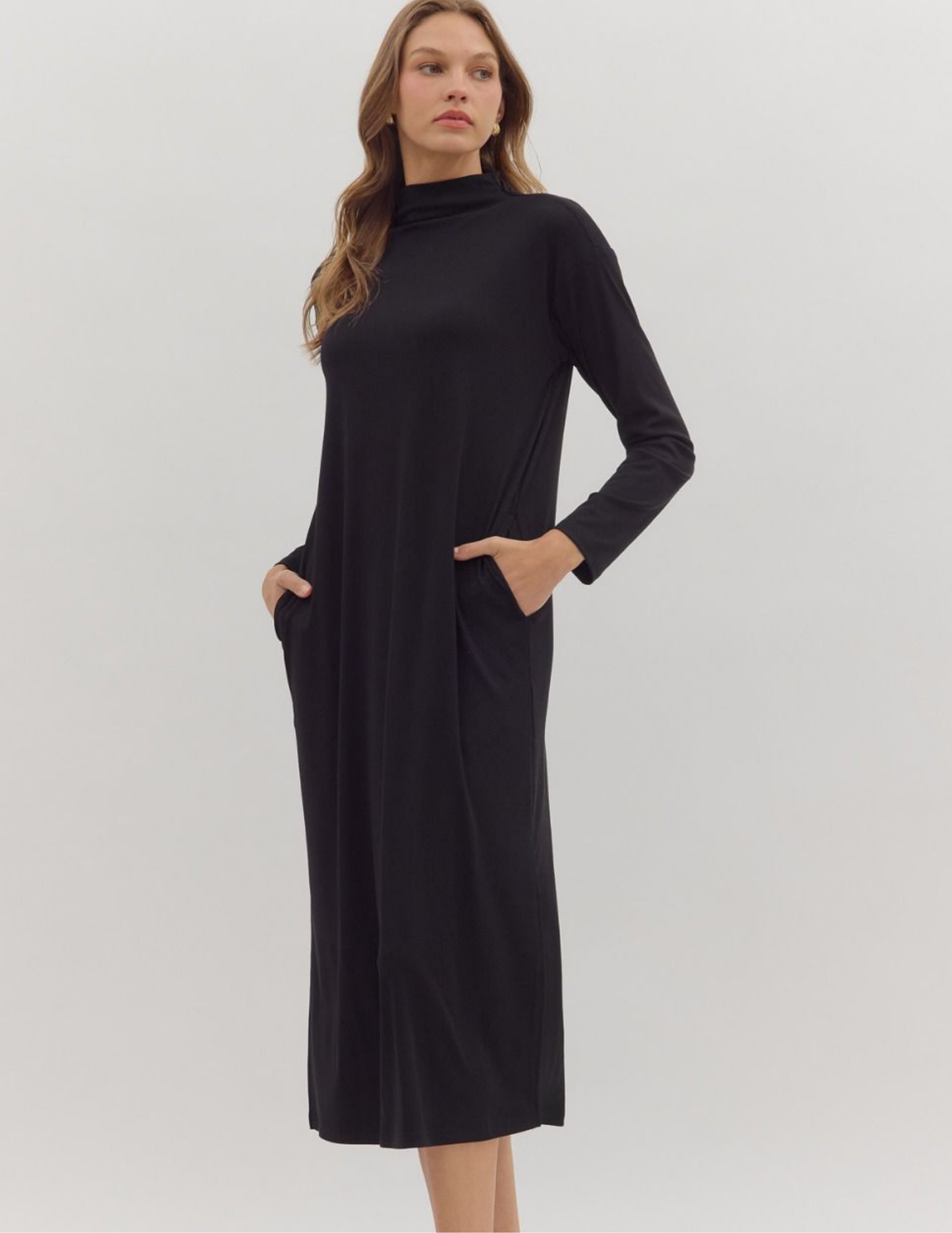 Mock Neck Maxi Dress- Black