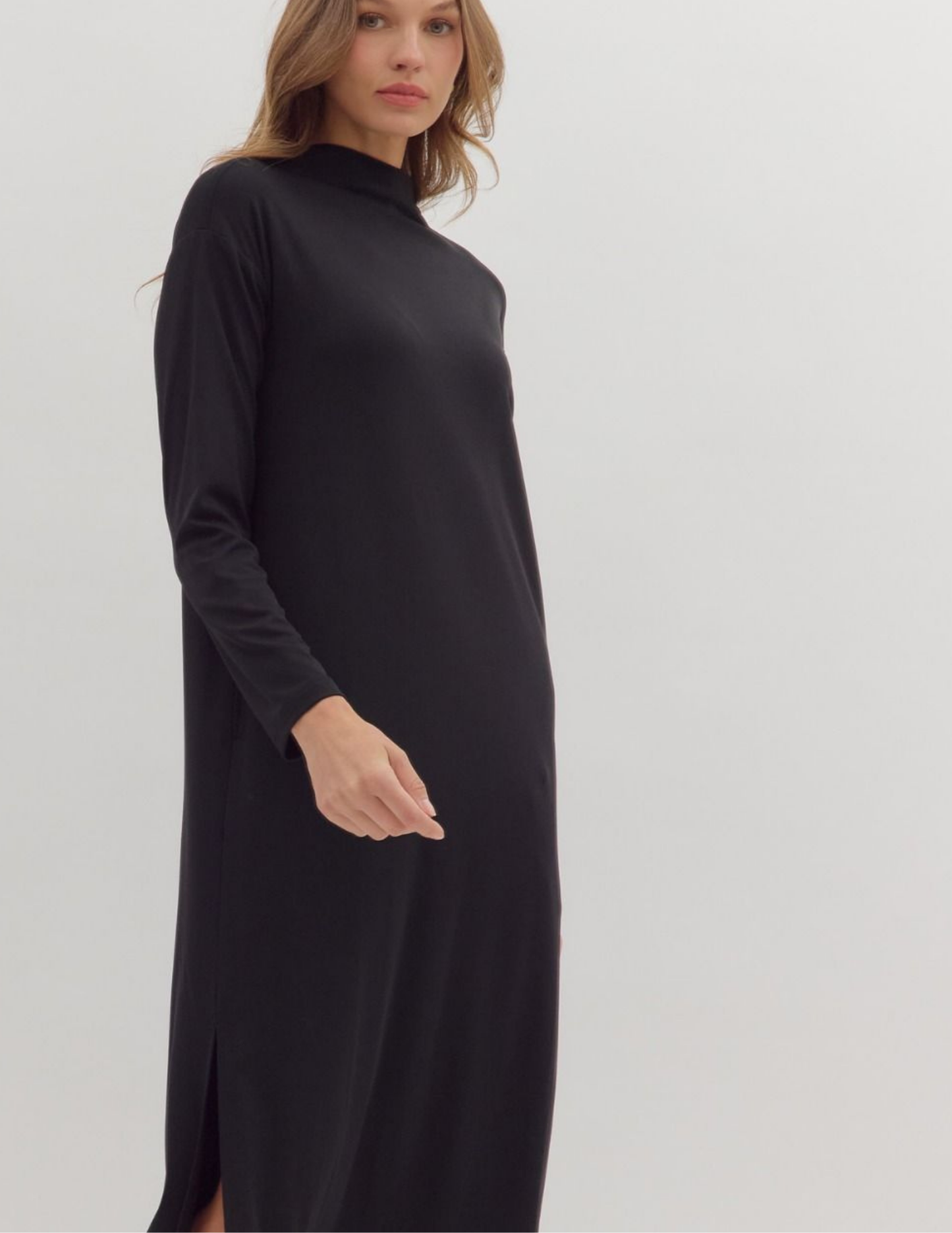 Mock Neck Maxi Dress- Black