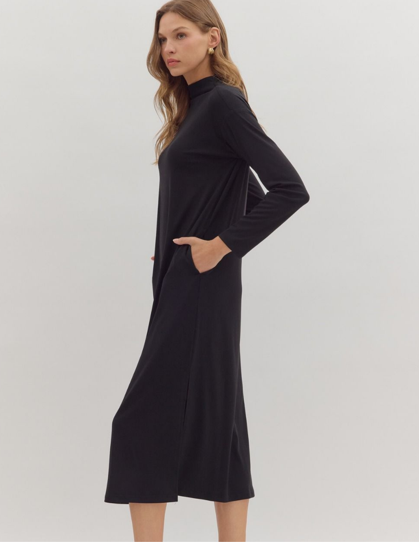 Mock Neck Maxi Dress- Black